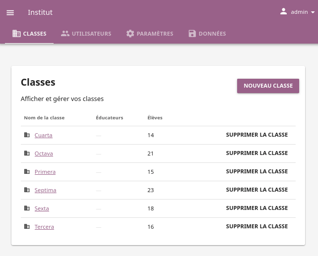 Open Facility page and navigate to Classes tab to see the the list of all the classes, and access the options to manage them.