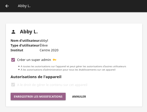 Use the checkbox to grant the chosen user super admin permissions
