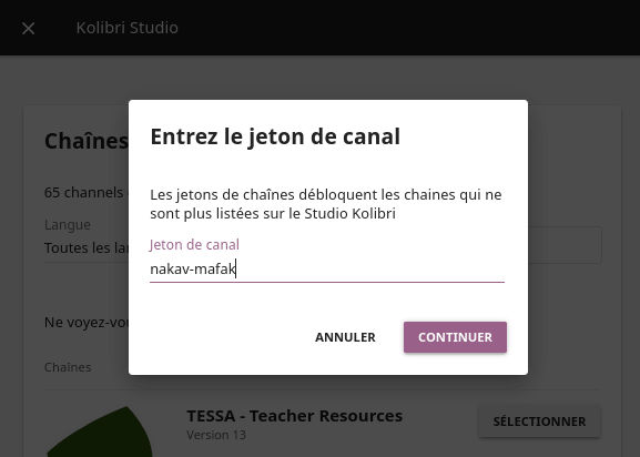 Use the text input field to enter channel token in order to import from an unlisted channel