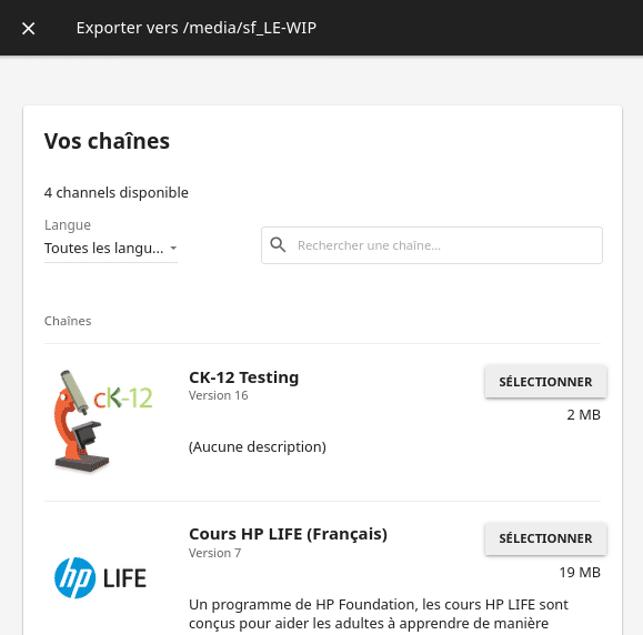 Select from which channel you want to export to local drive.