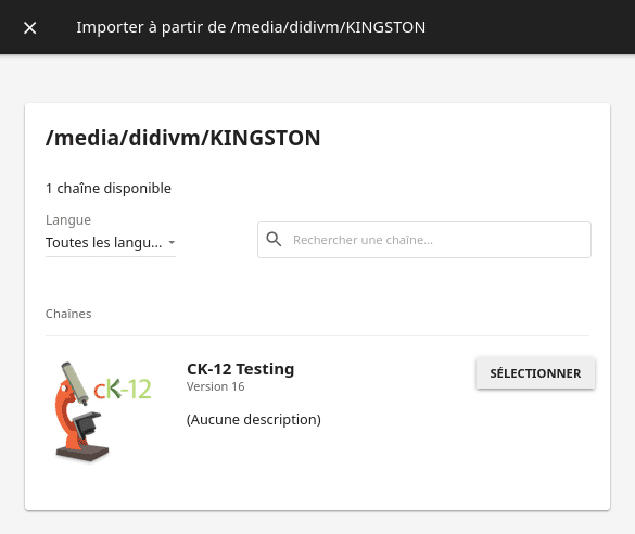 Importing content from a local drive presents the same interface options as importing from Kolibri Studio.