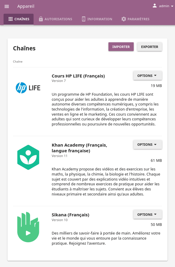 Open the Device page and Channels tab to see the list of available channels on your device