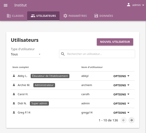 Open Facility page and navigate to Users tab to see the the list of all the users, and access the options to manage them.