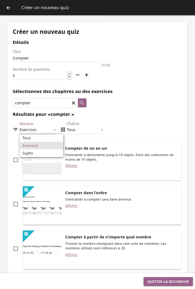 There are 3 filters available to refine the search; click to open each and select one of the options.