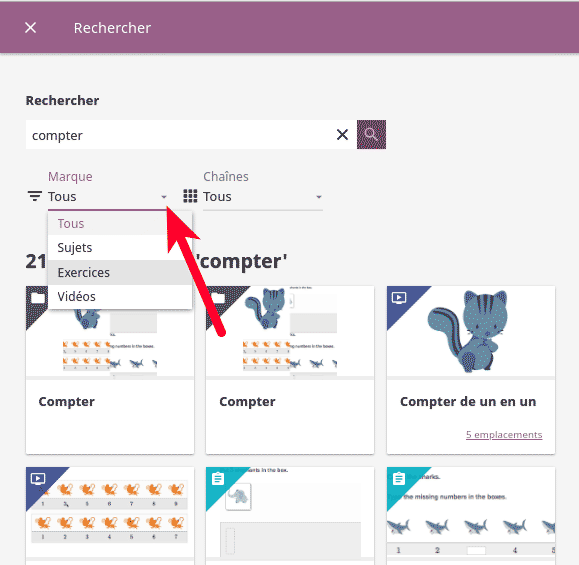 Use the select controls to filter the results by channel or type.