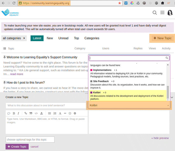 add new topic on community forums