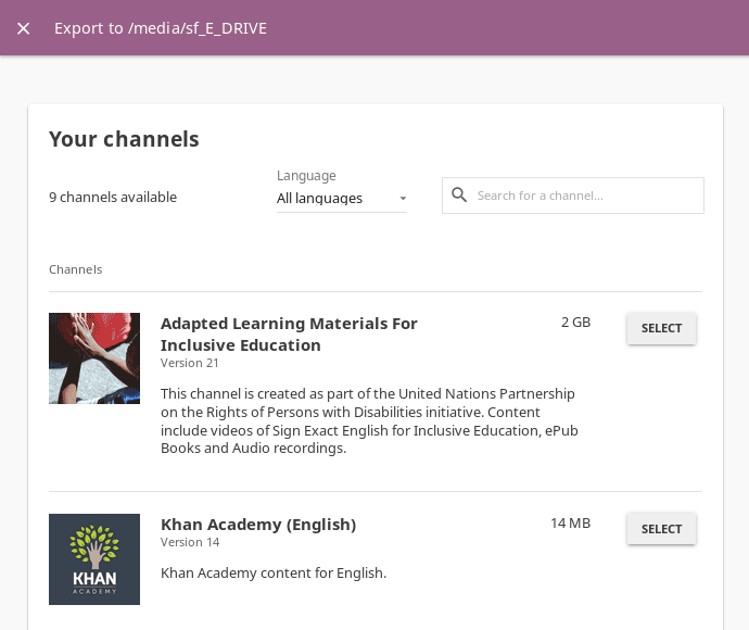 Select from which channel you want to export to local drive.