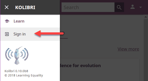 Open the sidebar to access the sign in link.