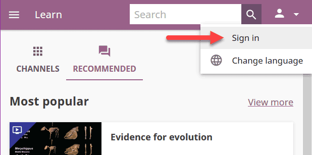 Open the user menu to access the sign in link.