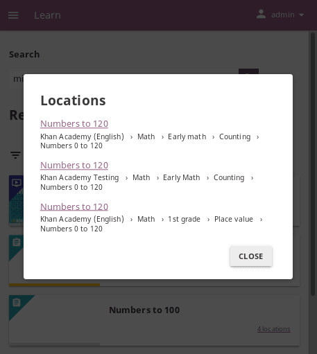 Details for the duplicated resources in the search results will open in a new dialog window; use the links to explore or close the dialog to return to the search results.