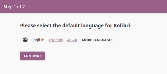 Step 1 of 7 with language options.