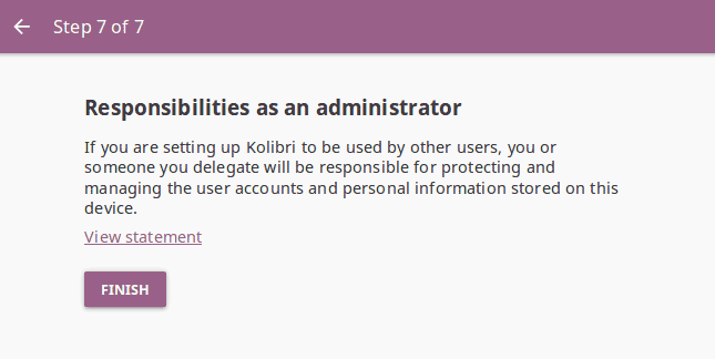 Step 7 of 7 requires you to review the super admin responsibilities regarding the data usage and privacy.